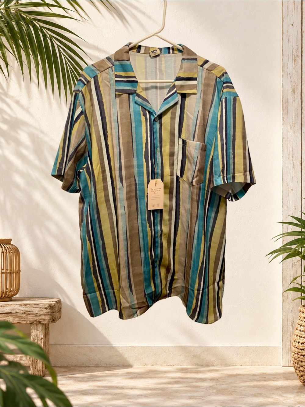 Hawalili NWT Men’s 2XL Striped Short Sleeve Button-Down Cotton Blend Shirt